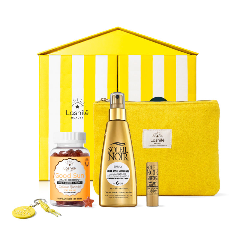 Coffret Lashilé Beauty x Soleil Noir - Good Sun gummies bronzants et Huile solaire